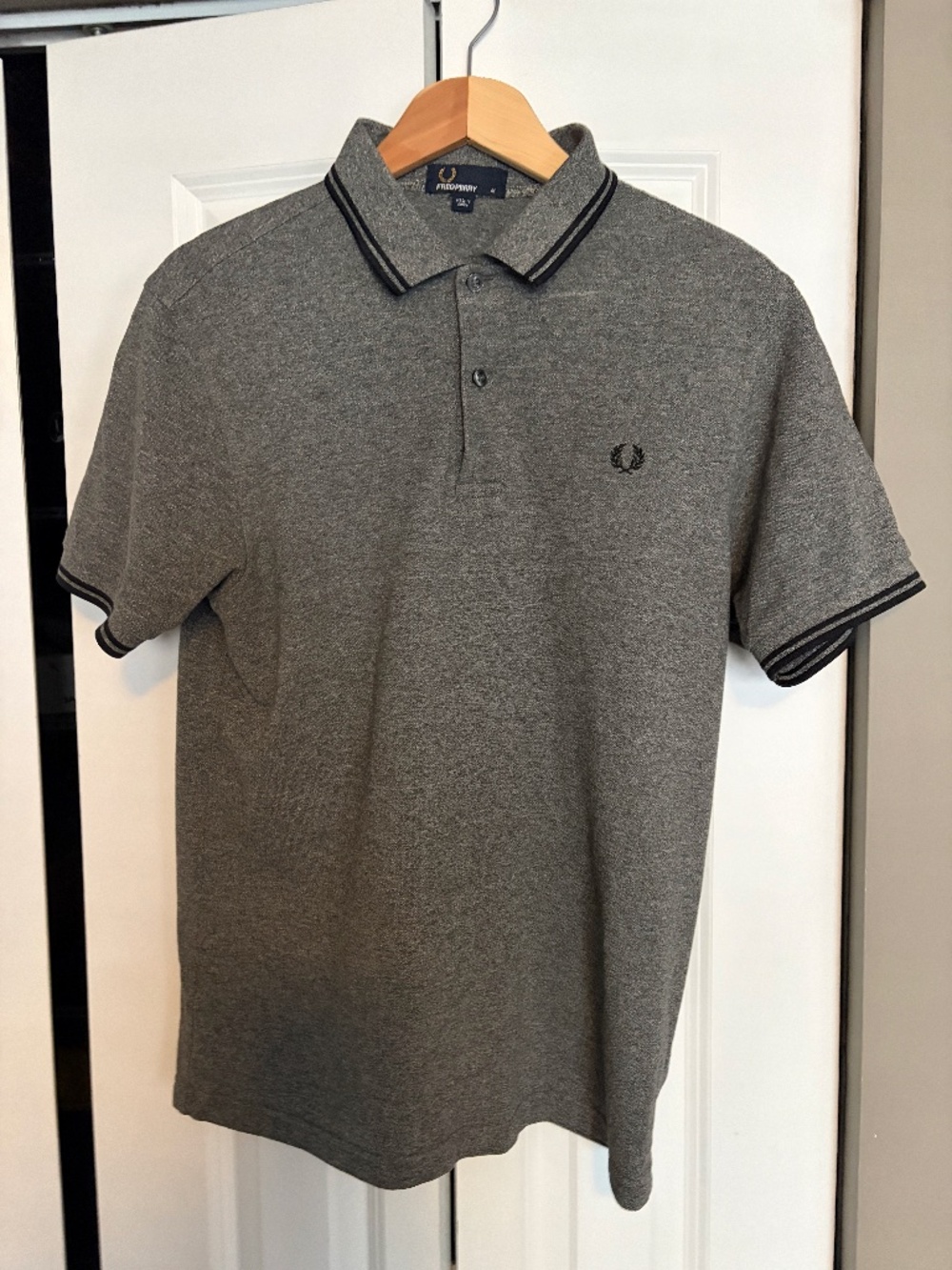 Fred Perry Twin Tipped Polo Shirt Grey Marl Black Laurel Logo Men's Size M